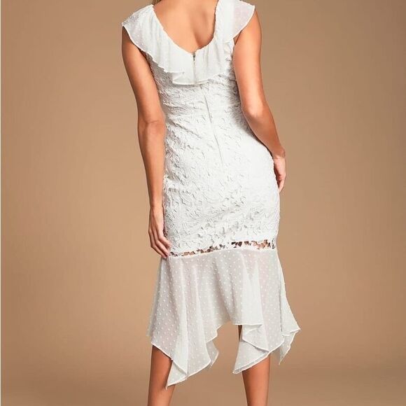 Lulus | Dagny White Lace Swiss Dot Ruffled Midi Dress | S NWT - Picture 3 of 7
